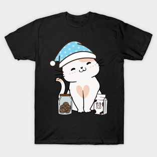 Funny white cat is having a midnight snack T-Shirt